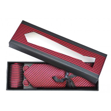 Set cravata slim, butoni, batista rosu, dungi negre, 1921
